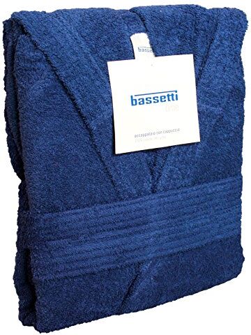 Bassetti ACCAPPATOIO  UOMO DONNA CON CAPPUCCIO TAGLIA S M L XL XXL SPUGNA DI PURO COTONE 360gr/m² (XL 54 / 56, BLU 1379)