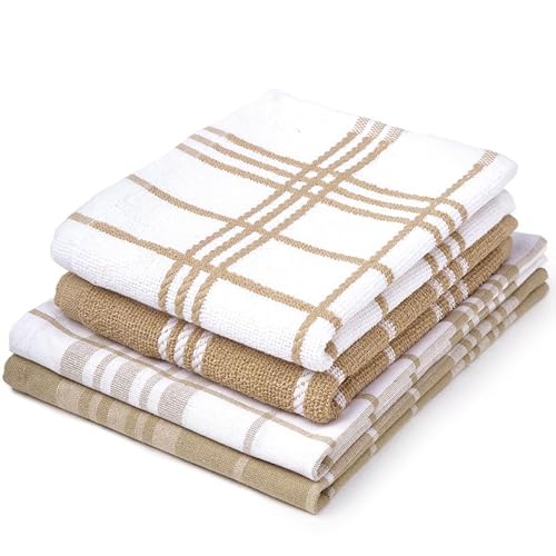 Encasa Set di asciugamani da cucina in spugna 70x45 cm Panno assorbente multiuso, asciugamano riutilizzabile e strofinaccio (confezione da 4 Beige Non Terry + Terry)