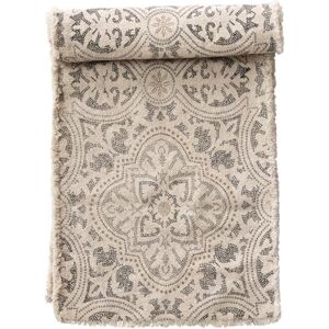Bloomingville Runner grigio e crema in cotone stampato con bordo sfilacciato Bloomingville Runner grigio e crema in cotone stampato con bordo sfilacciato