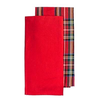 H&H -Scottish, set 2 strofinacci, 1 trama scozzese e 1 rosso, in cotone riciclato, 50x70 cm H&H -Scottish, set 2 strofinacci, 1 trama scozzese e 1 rosso, in cotone riciclato, 50x70 cm