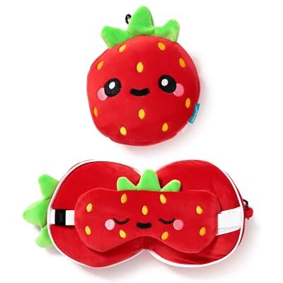Relaxeazzz Cuscino da Viaggio 2 in 1 con Maschera per Occhi Elidi la Fragola Foodiemals Accessori per Viaggiare, Bambini e Ragazzi Relaxeazzz Cuscino da Viaggio 2 in 1 con Maschera per Occhi Elidi la Fragola Foodiemals Accessori per Viaggiare, Bambini e Ragazzi