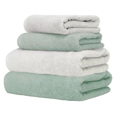 Ruggeri Set 4 Asciugamani Bagno 2 Viso + 2 Ospite, Cotone, Bianco e Salvia Ruggeri Set 4 Asciugamani Bagno 2 Viso + 2 Ospite, Cotone, Bianco e Salvia