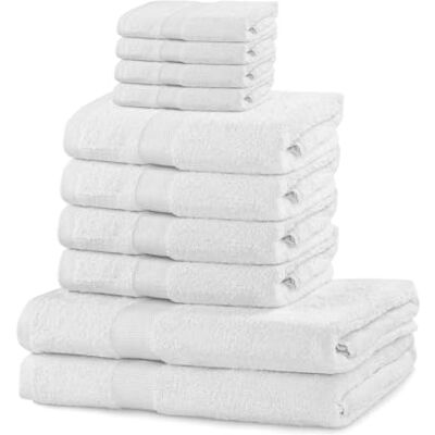 DecoKing Set di 10 asciugamani in cotone di qualità 525 g/m², 4 asciugamani per ospiti 30 x 50 cm, 4 asciugamani da 50 x 100 cm e 2 teli da bagno 70 x 140 cm, colore: bianco assorbente DecoKing Set di 10 asciugamani in cotone di qualità 525 g/m², 4 asciugamani per ospiti 30 x 50 cm, 4 asciugamani da 50 x 100 cm e 2 teli da bagno 70 x 140 cm, colore: bianco assorbente