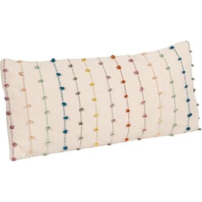 Creative Cuscino in cotone bianco con strisce ricamate multicolore Creative Cuscino in cotone bianco con strisce ricamate multicolore