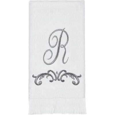 Avanti Linens Asciugamano in Cotone Morbido e Assorbente, R-Scroll, Decorazione in Stile corsivo, Bianco Avanti Linens Asciugamano in Cotone Morbido e Assorbente, R-Scroll, Decorazione in Stile corsivo, Bianco