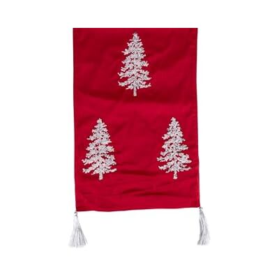 Tivoli Runner natalizio, in poliestere effetto velluto, decoro bianco, 35x182 cm, rosso, Xmas Tivoli Runner natalizio, in poliestere effetto velluto, decoro bianco, 35x182 cm, rosso, Xmas
