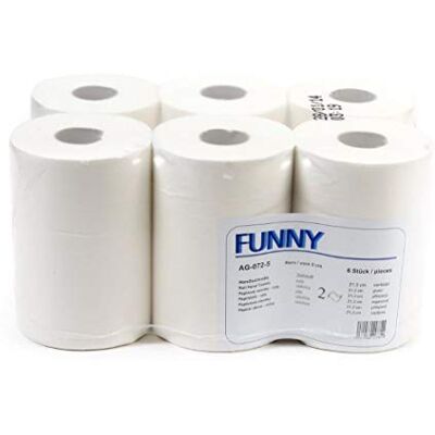 Funny 2-ply roll asciugamano con speciale 5 cm Core, per dosatore Generic, bianco brillante, 21.3 cm, circa 100 m (confezione da 6) Funny 2-ply roll asciugamano con speciale 5 cm Core, per dosatore Generic, bianco brillante, 21.3 cm, circa 100 m (confezione da 6)