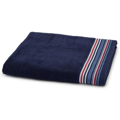 Tommy Hilfiger Telo da bagno, blu navy, spugna boucle, 480 g/m², 100% cotone, bordo tessuto a righe, leggero e assorbente, 100x150 cm Tommy Hilfiger Telo da bagno, blu navy, spugna boucle, 480 g/m², 100% cotone, bordo tessuto a righe, leggero e assorbente, 100x150 cm