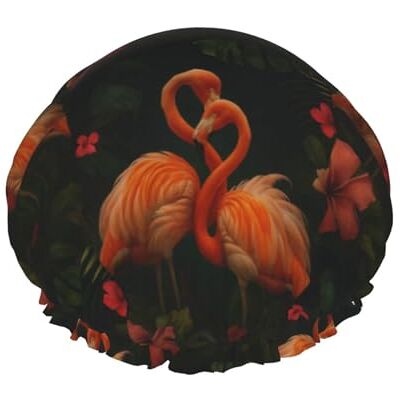 asbwuo Cuffia da a per coppie con motivo fenicottero tropicale, design a doppio strato, riutilizzabile, impermeabile, comoda ed elegante asbwuo Cuffia da a per coppie con motivo fenicottero tropicale, design a doppio strato, riutilizzabile, impermeabile, comoda ed elegante