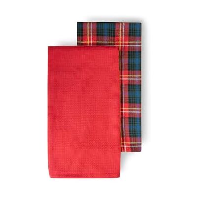 H&H Tartan Set 2 Strofinacci in Cotone Riciclato, 50x70cm, Natale, Festività H&H Tartan Set 2 Strofinacci in Cotone Riciclato, 50x70cm, Natale, Festività
