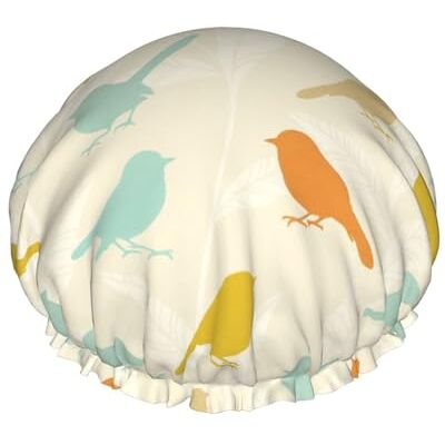 asbwuo Cuffia da a con uccelli colorati e foglie bianche, design a doppio strato, riutilizzabile, impermeabile, comoda ed elegante asbwuo Cuffia da a con uccelli colorati e foglie bianche, design a doppio strato, riutilizzabile, impermeabile, comoda ed elegante