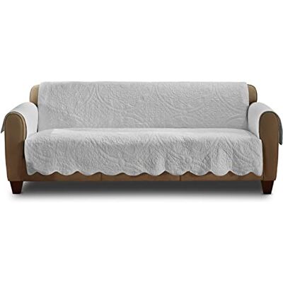 Surefit Heirloom Copridivano trapuntato in cotone con bordo smerlato, adatto agli animali domestici, lavabile in lavatrice, colore grigio Surefit Heirloom Copridivano trapuntato in cotone con bordo smerlato, adatto agli animali domestici, lavabile in lavatrice, colore grigio