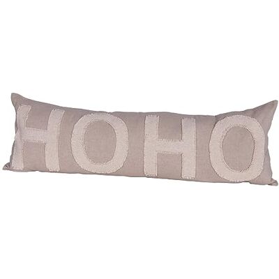 Creative Ho Cuscino lombare in chambray, in cotone, con applicazioni, colore: tortora Creative Ho Cuscino lombare in chambray, in cotone, con applicazioni, colore: tortora