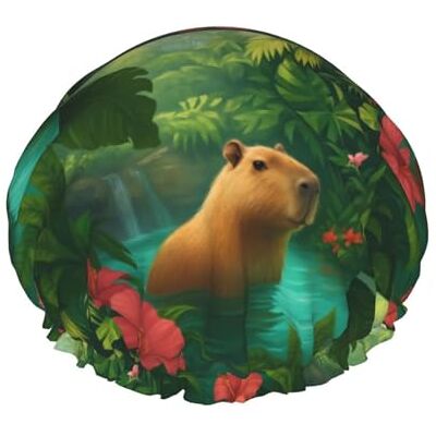 woodlogic Splendido capibara in piscina tropicale. Cuffia da doccia a doppio strato, riutilizzabile, impermeabile, comoda e d elegante. woodlogic Splendido capibara in piscina tropicale. Cuffia da doccia a doppio strato, riutilizzabile, impermeabile, comoda e d elegante.