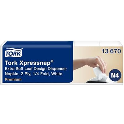 Tork Xpressnap® Tovagliolo Dispenser Bianco con Design a Foglia Extra Morbido N4, Qualità Premium, Piegato 1/4, 10,7 cm x 7,6 cm, 477838 Tork Xpressnap® Tovagliolo Dispenser Bianco con Design a Foglia Extra Morbido N4, Qualità Premium, Piegato 1/4, 10,7 cm x 7,6 cm, 477838