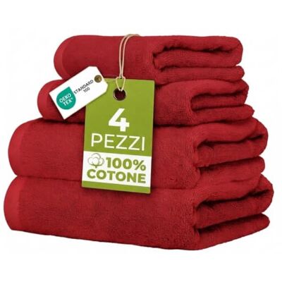 Ruggeri Set 4 Asciugamani Bagno 2 Viso + 2 Ospite, Cotone 500 gr, Rosso 500 g/m, tessuto Dobby, 2 viso 50x100 cm, 2 ospite 40x50 cm, lavabile in lavatrice, 100% Cotone Ruggeri Set 4 Asciugamani Bagno 2 Viso + 2 Ospite, Cotone 500 gr, Rosso 500 g/m, tessuto Dobby, 2 viso 50x100 cm, 2 ospite 40x50 cm, lavabile in lavatrice, 100% Cotone