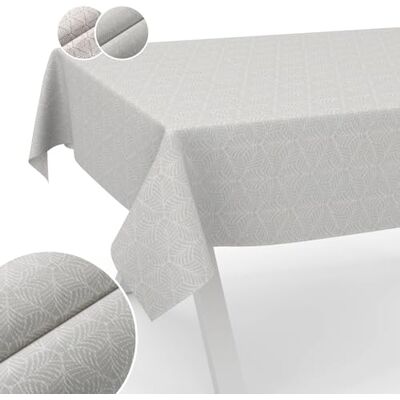 ANRO Tovaglia tessuto lavabile Tovaglia lurex tovaglia rivestita in teflon effetto loto di facile manutenzione antimacchia e idrorepellente NATA foglie 100x140cm bordo tranciato argento ANRO Tovaglia tessuto lavabile Tovaglia lurex tovaglia rivestita in teflon effetto loto di facile manutenzione antimacchia e idrorepellente NATA foglie 100x140cm bordo tranciato argento