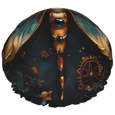 JaoXer Cuffia da doccia color oro delicata libellula con stampa floreale Cuffia da bagno riutilizzabile a doppio strato Cuffia da doccia traspirante per viaggi, hotel e uso domestico JaoXer Cuffia da doccia color oro delicata libellula con stampa floreale Cuffia da bagno riutilizzabile a doppio strato Cuffia da doccia traspirante per viaggi, hotel e uso domestico