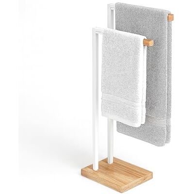 Relaxdays Portasciugamani da Terra, con 2 Barre, per Asciugamani e Teli, Metallo e bambù Relaxdays Portasciugamani da Terra, con 2 Barre, per Asciugamani e Teli, Metallo e bambù