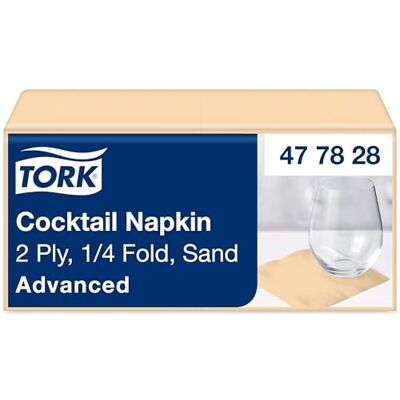 Tork Tovagliolo Cocktail Sabbia, Piegato 1/4, 2 Veli, 200 Tovaglioli, 11,9 cm x 11,9 cm, Tork Tovagliolo Cocktail Sabbia, Piegato 1/4, 2 Veli, 200 Tovaglioli, 11,9 cm x 11,9 cm,