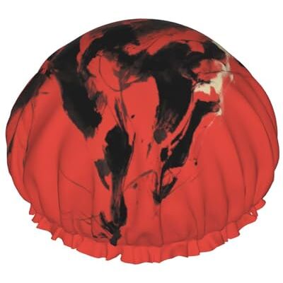 asbwuo Cuffia da a impermeabile con stampa a cavallo al t su sfondo rosso, foderata a doppio strato asbwuo Cuffia da a impermeabile con stampa a cavallo al t su sfondo rosso, foderata a doppio strato