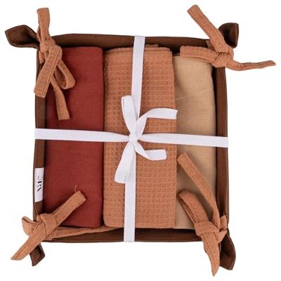 Tivoli Set 3 strofinacci in cotone con cestino, Shade of Chocolate Tivoli Set 3 strofinacci in cotone con cestino, Shade of Chocolate