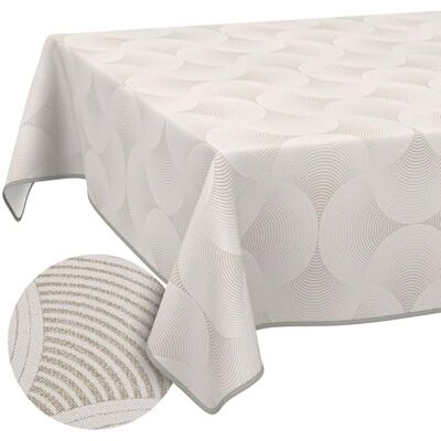 ANRO Tovaglia lavabile, effetto loto, facile da pulire, in cotone e poliestere, antimacchia, per esterni, curva, grigio, 100 x 140 cm, con nastro a pistagna ANRO Tovaglia lavabile, effetto loto, facile da pulire, in cotone e poliestere, antimacchia, per esterni, curva, grigio, 100 x 140 cm, con nastro a pistagna