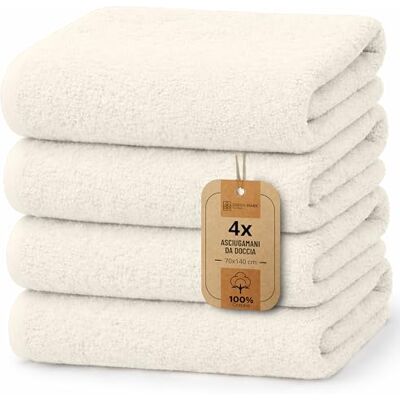 NatureMark Set da 4 teli doccia – teli doccia morbidi e assorbenti in 100% cotone, adatti all’uso quotidiano – Naturale/Crema, 70x140 cm NatureMark Set da 4 teli doccia – teli doccia morbidi e assorbenti in 100% cotone, adatti all’uso quotidiano – Naturale/Crema, 70x140 cm