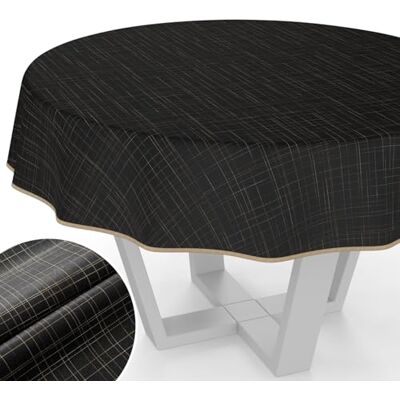 ANRO Tovaglia in tessuto, lavabile, con rivestimento in teflon, facile da pulire, effetto loto, resistente allo sporco e all'acqua, a righe, rotonda, 140 cm, con orlo (orlato), colore nero ANRO Tovaglia in tessuto, lavabile, con rivestimento in teflon, facile da pulire, effetto loto, resistente allo sporco e all'acqua, a righe, rotonda, 140 cm, con orlo (orlato), colore nero