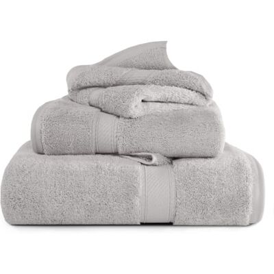 Superior Set di asciugamani in cotone egiziano massiccio, asciugamano 50,8 x 76,2 cm, asciugamano da bagno 76,2 x 139,7 cm, panno 33 x 33 cm, argento, 3 pezzi Superior Set di asciugamani in cotone egiziano massiccio, asciugamano 50,8 x 76,2 cm, asciugamano da bagno 76,2 x 139,7 cm, panno 33 x 33 cm, argento, 3 pezzi