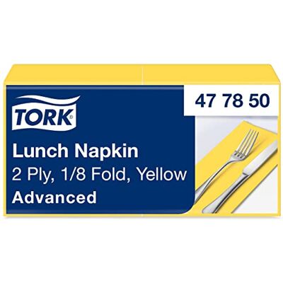Tork Tovagliolo Lunch giallo (piegato in 8) Advanced, 2 veli, 10 pacchi x 200 tovaglioli (2000 pz), 33 cm (lungh.) x 32,6 cm (largh.) Tork Tovagliolo Lunch giallo (piegato in 8) Advanced, 2 veli, 10 pacchi x 200 tovaglioli (2000 pz), 33 cm (lungh.) x 32,6 cm (largh.)