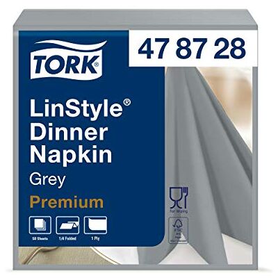 Tork LinStyle Tovagliolo Dinner grigio Premium (piegato in 4), monovelo, 12 pacchi x 50 tovaglioli (600 pz), 39 cm (lungh.) x 39 cm (largh.) Tork LinStyle Tovagliolo Dinner grigio Premium (piegato in 4), monovelo, 12 pacchi x 50 tovaglioli (600 pz), 39 cm (lungh.) x 39 cm (largh.)