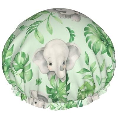 woodlogic Cuffia da doccia con simpatico cucciolo di elfo e foglie monstera, design a doppio strato, riutilizzabile, imperm eabile, comoda woodlogic Cuffia da doccia con simpatico cucciolo di elfo e foglie monstera, design a doppio strato, riutilizzabile, imperm eabile, comoda
