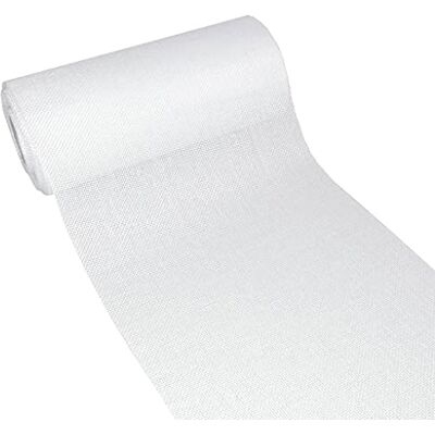 Deko AS GmbH DEKO AS Runner da tavola in poliestere effetto lino, stile shabby chic, inodore, 20 cm x 25 m, colore: bianco Deko AS GmbH DEKO AS Runner da tavola in poliestere effetto lino, stile shabby chic, inodore, 20 cm x 25 m, colore: bianco