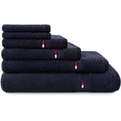 Tommy Hilfiger Asciugamano da doccia, blu navy, spugna boucle, 520 g/m², 100% cotone pettinato, passamaneria jacquard e ricami, morbido e assorbente, 70x140 cm Tommy Hilfiger Asciugamano da doccia, blu navy, spugna boucle, 520 g/m², 100% cotone pettinato, passamaneria jacquard e ricami, morbido e assorbente, 70x140 cm