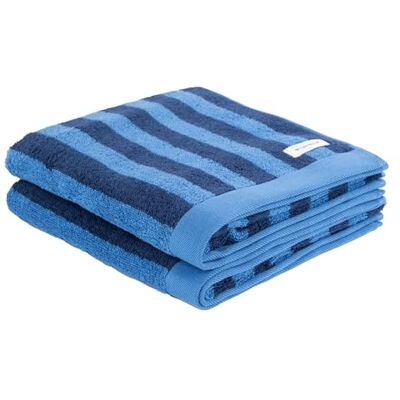 TOM TAILOR Asciugamano, Set di 2, 50x100 cm, 100% Cotone/Spugna, Con Appendino, COLOR BATH TOWELS MEDIUM STRIPES Blue (Dark Navy & Cool Blue) TOM TAILOR Asciugamano, Set di 2, 50x100 cm, 100% Cotone/Spugna, Con Appendino, COLOR BATH TOWELS MEDIUM STRIPES Blue (Dark Navy & Cool Blue)