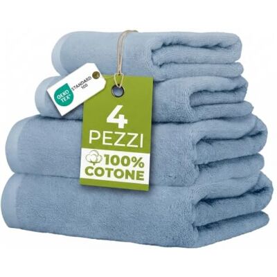 Ruggeri Set 4 Asciugamani Bagno 2 Viso + 2 Ospite, Cotone 500 gr, Azzurro 500 g/m, tessuto Dobby, 2 viso 50x100 cm, 2 ospite 40x50 cm, lavabile in lavatrice, 100% Cotone Ruggeri Set 4 Asciugamani Bagno 2 Viso + 2 Ospite, Cotone 500 gr, Azzurro 500 g/m, tessuto Dobby, 2 viso 50x100 cm, 2 ospite 40x50 cm, lavabile in lavatrice, 100% Cotone