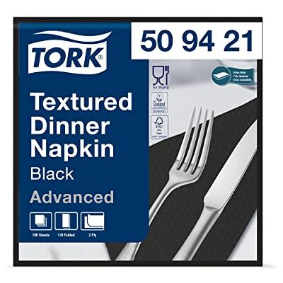 Tork Tovagliolo Dinner Goffrato Nero Advanced, Piegato in 8, 2 Veli, 12 Pacchi x 100 Tovaglioli, 1200 Pezzi, 38 cm Lunghezza x 39 cm Larghezza Tork Tovagliolo Dinner Goffrato Nero Advanced, Piegato in 8, 2 Veli, 12 Pacchi x 100 Tovaglioli, 1200 Pezzi, 38 cm Lunghezza x 39 cm Larghezza