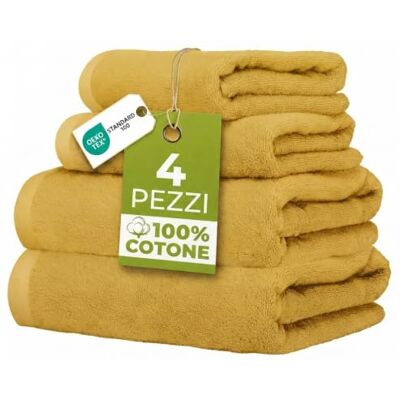 Ruggeri Set 4 Asciugamani Bagno 2 Viso + 2 Ospite, Cotone 500 gr, Giallo 500 g/m, tessuto Dobby, 2 viso 50x100 cm, 2 ospite 40x50 cm, lavabile in lavatrice, 100% Cotone Ruggeri Set 4 Asciugamani Bagno 2 Viso + 2 Ospite, Cotone 500 gr, Giallo 500 g/m, tessuto Dobby, 2 viso 50x100 cm, 2 ospite 40x50 cm, lavabile in lavatrice, 100% Cotone