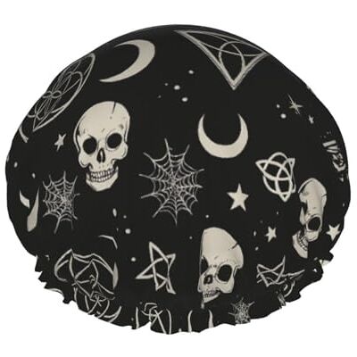 asbwuo Cuffia da a con teschio, luna e simbolo di Halloween, design a doppio strato, riutilizzabile, impermeabile, comoda ed elegante asbwuo Cuffia da a con teschio, luna e simbolo di Halloween, design a doppio strato, riutilizzabile, impermeabile, comoda ed elegante