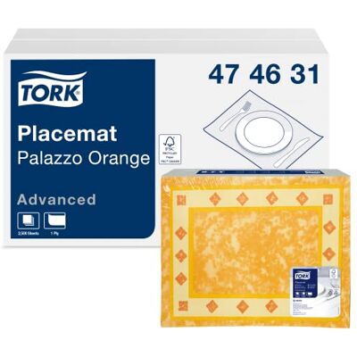 Tork Tovaglietta in carta con decorazione (Palazzo Orange), 1 x 500 tovagliette, 42 x 30 cm (lungh. X largh.) monovelo, Advanced Tork Tovaglietta in carta con decorazione (Palazzo Orange), 1 x 500 tovagliette, 42 x 30 cm (lungh. X largh.) monovelo, Advanced