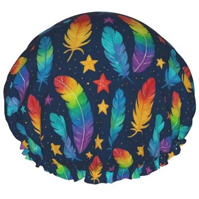 asbwuo Cuffia da a con piume e stelle arcobaleno, design a doppio strato, riutilizzabile, impermeabile, comoda ed elegante asbwuo Cuffia da a con piume e stelle arcobaleno, design a doppio strato, riutilizzabile, impermeabile, comoda ed elegante