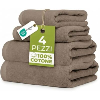 Ruggeri Set 4 Asciugamani Bagno 2 Viso + 2 Ospite, Cotone 500 gr, Tortora 500 g/m, tessuto Dobby, 2 viso 50x100 cm, 2 ospite 40x50 cm, lavabile in lavatrice, 100% Cotone Ruggeri Set 4 Asciugamani Bagno 2 Viso + 2 Ospite, Cotone 500 gr, Tortora 500 g/m, tessuto Dobby, 2 viso 50x100 cm, 2 ospite 40x50 cm, lavabile in lavatrice, 100% Cotone