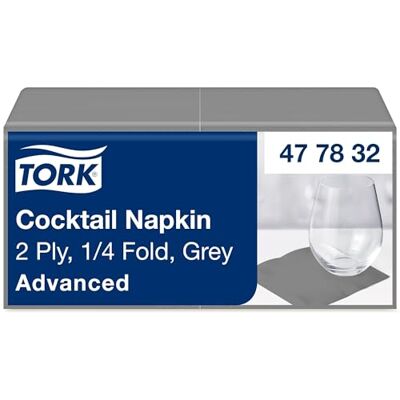 Tork Tovagliolo Cocktail Grigio, Piegato 1/4, 2 Veli, 200 Tovaglioli, 11,9 cm x 11,9 cm, Tork Tovagliolo Cocktail Grigio, Piegato 1/4, 2 Veli, 200 Tovaglioli, 11,9 cm x 11,9 cm,