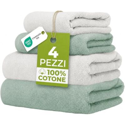 Ruggeri Set 4 Asciugamani Bagno 2 Viso + 2 Ospite, Cotone, Bianco e Salvia 500 g/m, tessuto Dobby, 2 viso 50x100 cm, 2 ospite 40x50 cm, lavabile in lavatrice, 100% Cotone Ruggeri Set 4 Asciugamani Bagno 2 Viso + 2 Ospite, Cotone, Bianco e Salvia 500 g/m, tessuto Dobby, 2 viso 50x100 cm, 2 ospite 40x50 cm, lavabile in lavatrice, 100% Cotone