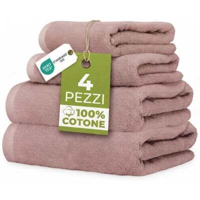 Ruggeri Set 4 Asciugamani Bagno 2 Viso + 2 Ospite, Cotone 500 gr, Rosa 500 g/m, tessuto Dobby, 2 viso 50x100 cm, 2 ospite 40x50 cm, lavabile in lavatrice, 100% Cotone Ruggeri Set 4 Asciugamani Bagno 2 Viso + 2 Ospite, Cotone 500 gr, Rosa 500 g/m, tessuto Dobby, 2 viso 50x100 cm, 2 ospite 40x50 cm, lavabile in lavatrice, 100% Cotone