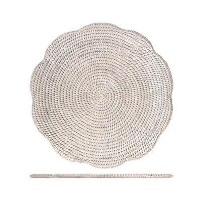 H&H Tovaglietta Tonda in Rattan Sbiancato Ø38 cm – Intrecciata a Mano con Bordo Ondulato – Sottopiatto Decorativo, Naturale e Boho Chic per la Tavola H&H Tovaglietta Tonda in Rattan Sbiancato Ø38 cm – Intrecciata a Mano con Bordo Ondulato – Sottopiatto Decorativo, Naturale e Boho Chic per la Tavola