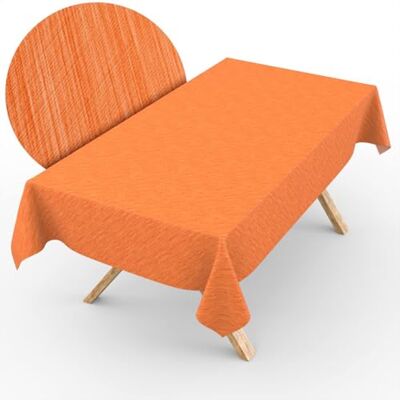ANRO Tovaglia cerata, lavabile, effetto lino, facile da pulire, impermeabile, 240 x 140 cm (rettangolare), bordo tagliato arancione ANRO Tovaglia cerata, lavabile, effetto lino, facile da pulire, impermeabile, 240 x 140 cm (rettangolare), bordo tagliato arancione