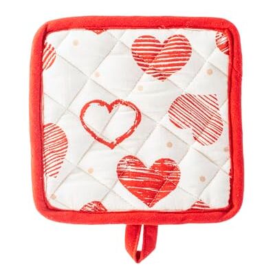H&H , presina cucina, decoro cuori, rosso e bianco, 18x18 cm H&H , presina cucina, decoro cuori, rosso e bianco, 18x18 cm