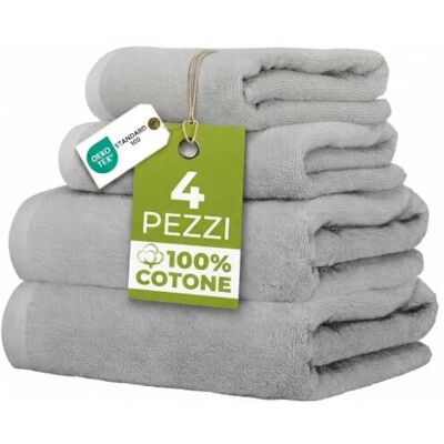 Ruggeri Set 4 Asciugamani Bagno 2 Viso + 2 Ospite, Cotone 500 gr, Grigio 500 g/m, tessuto Dobby, 2 viso 50x100 cm, 2 ospite 40x50 cm, lavabile in lavatrice, 100% Cotone Ruggeri Set 4 Asciugamani Bagno 2 Viso + 2 Ospite, Cotone 500 gr, Grigio 500 g/m, tessuto Dobby, 2 viso 50x100 cm, 2 ospite 40x50 cm, lavabile in lavatrice, 100% Cotone